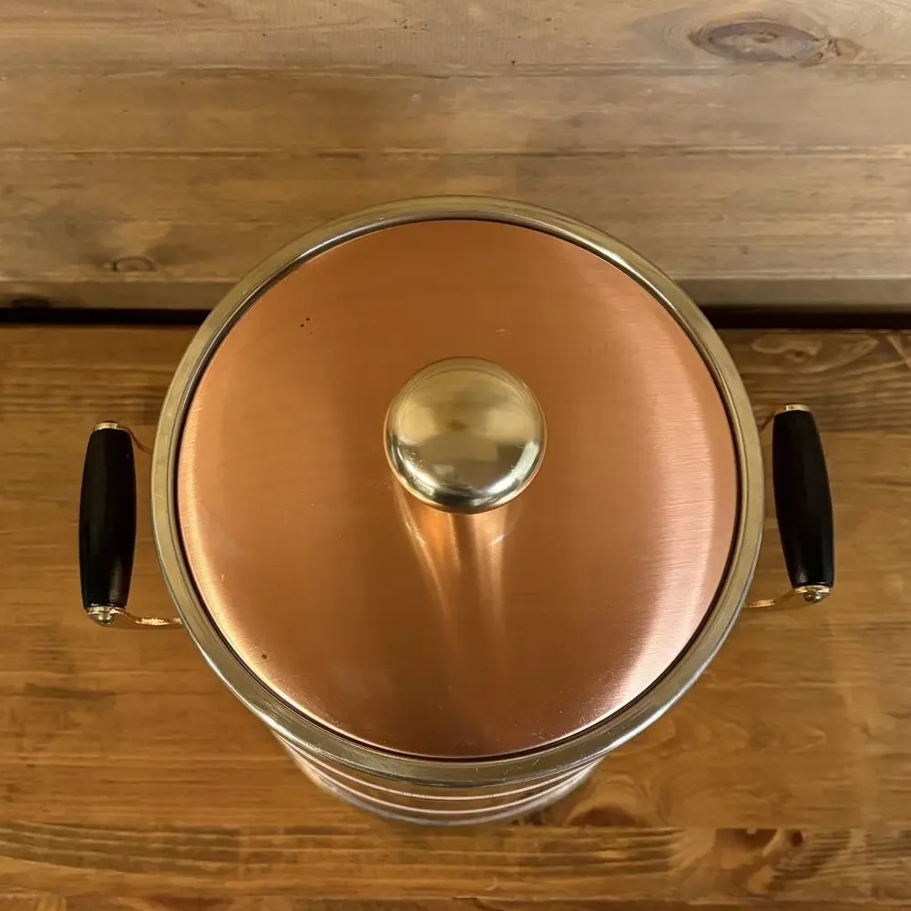 Vintage Kraftware NYC Copper And Brass Ice Bucket MCM Barware Handles Lid Insert